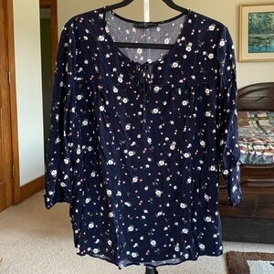 FRED David Navy Floral Peasant Blouse Size XL EUC